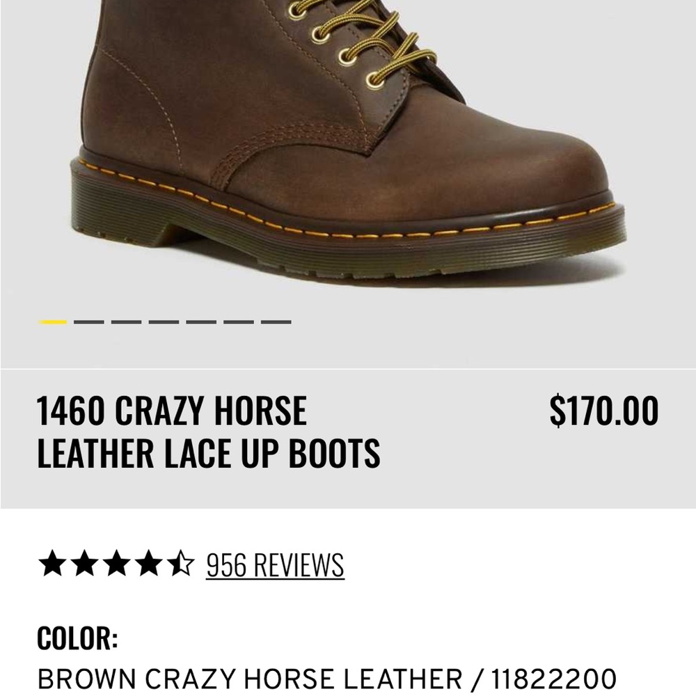 1460 Crazy Horse Leather Lace Up Dr Martens Boots Brown Size 39
